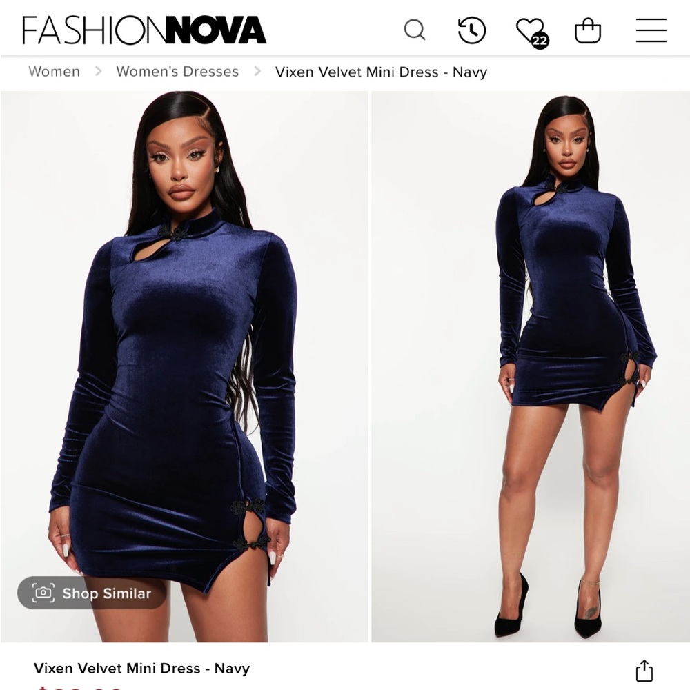 Fashion Nova Vixen Velvet Mini Dress Navy Asian Inspired
